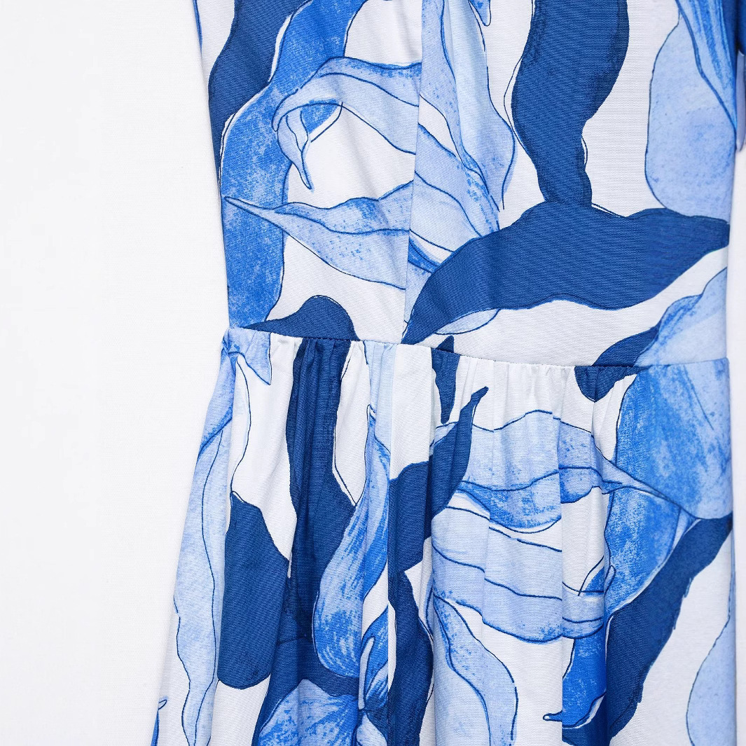 Women's Sexy Printed Backless Midi Dress Sleeveless High Waist A-Line