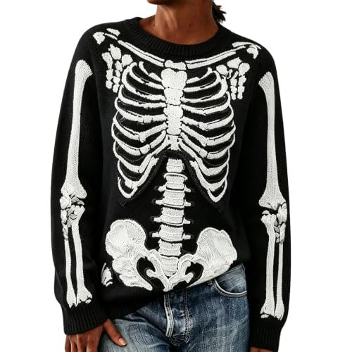 Women's Floral Heart Skeleton Print Crewneck Sweatshirt
