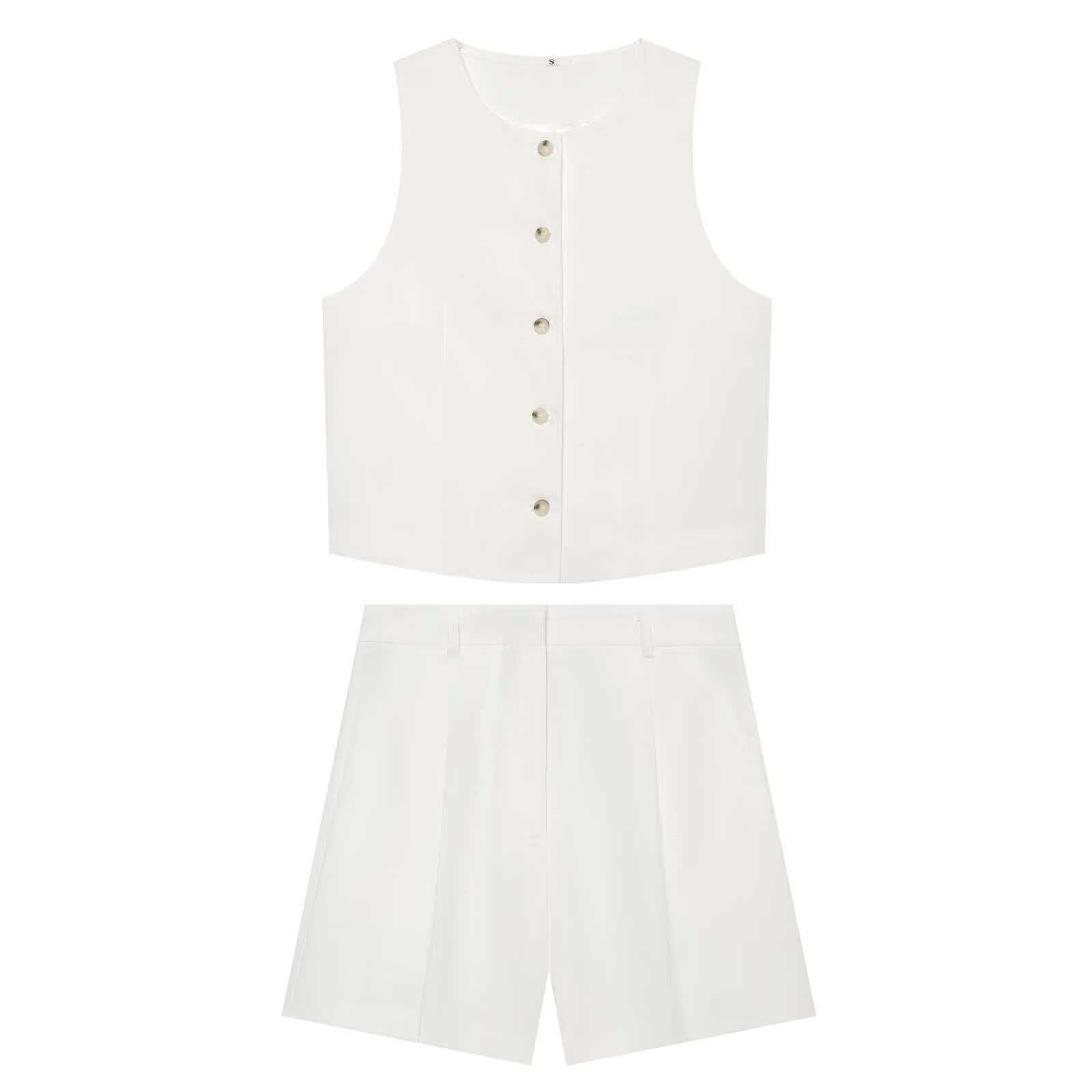 Women's Sleeveless Round Neck Vest and Shorts Two-Piece Set