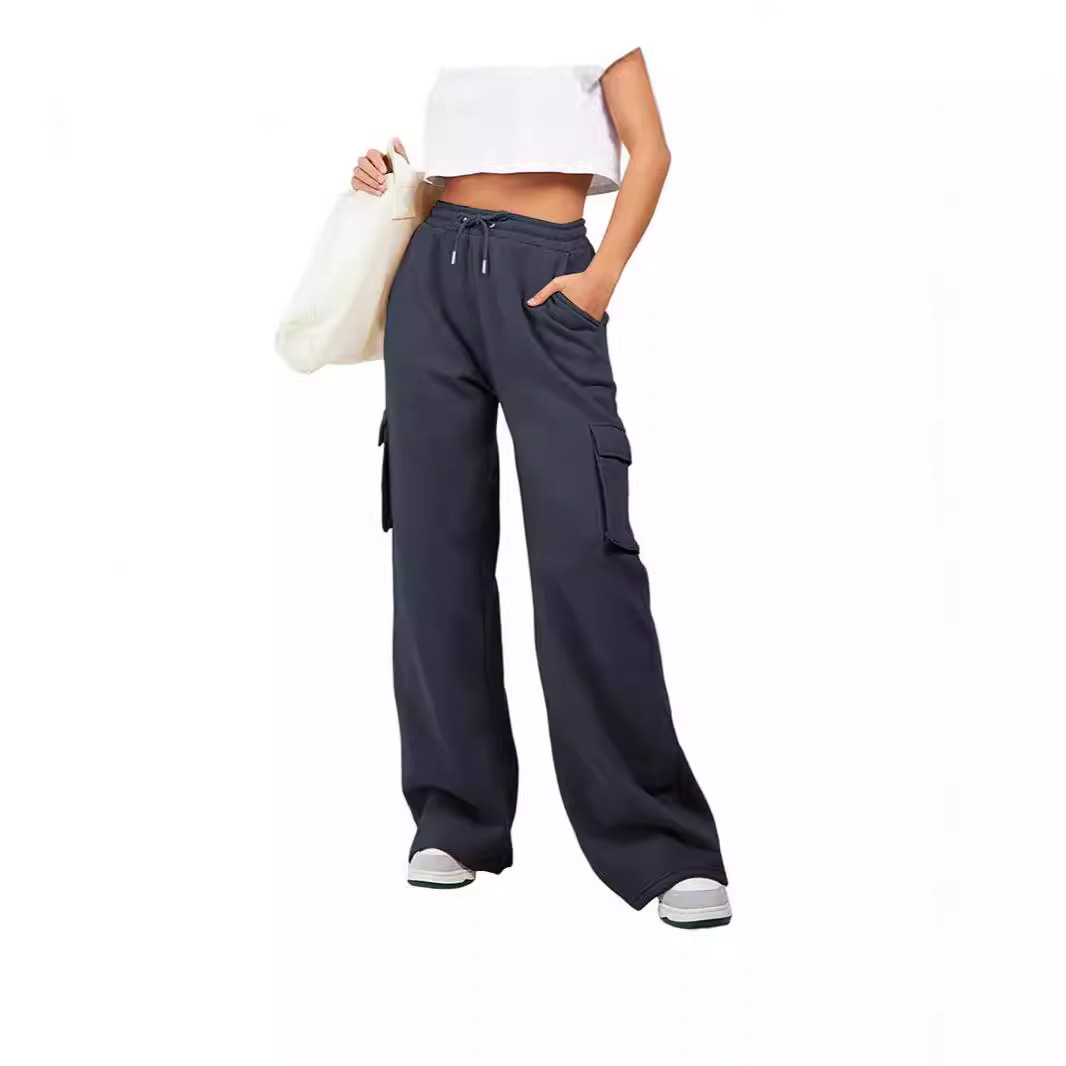 Women's Solid Color Drawstring Cargo Jogger Pants High Waist Loose Fit