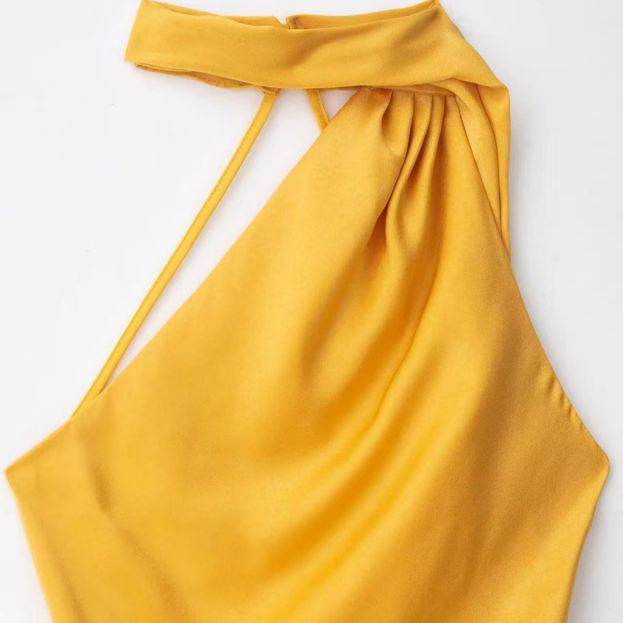Women's Slim Fit Halter Neck Cutout Midi Dress with Ribbon Tie