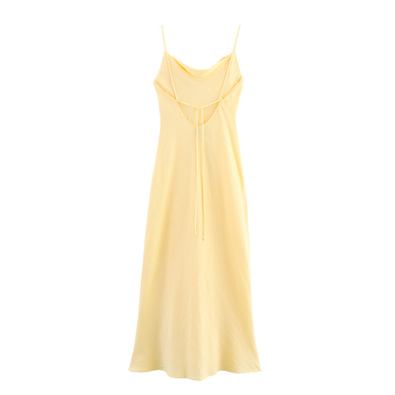 Women's Ramie Blend Sleeveless Midi Dress High Waist Asymmetric