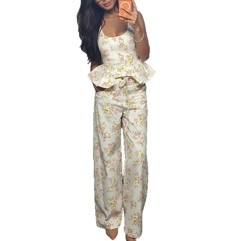 Women's Printed Cami Top and Wide-Leg Pants Set