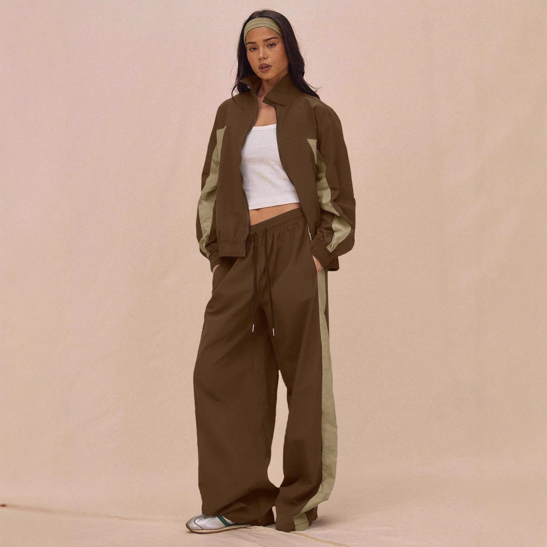 Striped Zip Jacket and Tie-Waist Pants Set