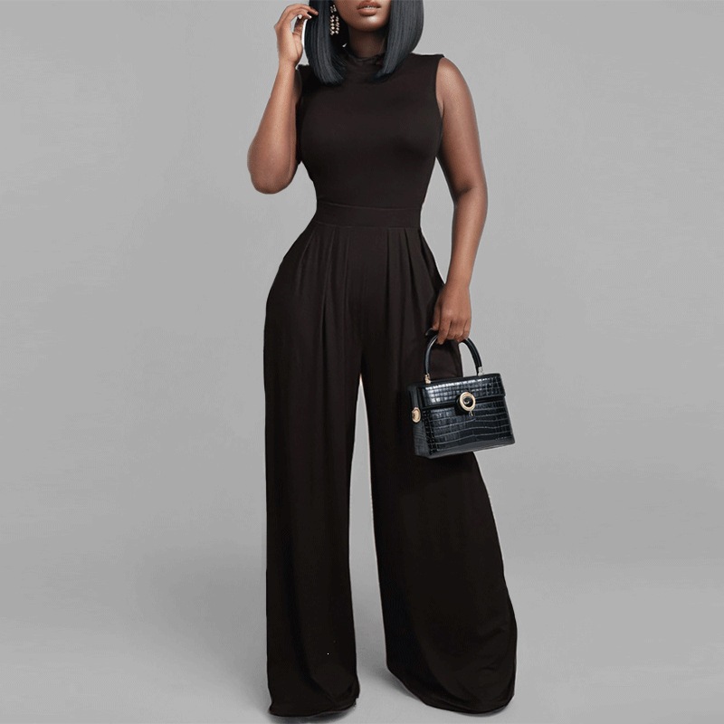 Women's Sleeveless Printed Jumpsuit Slim Fit Wide-Leg Pants