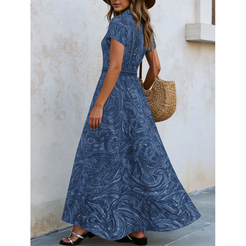 Retro Paisley Print Collared A-Line Midi Dress