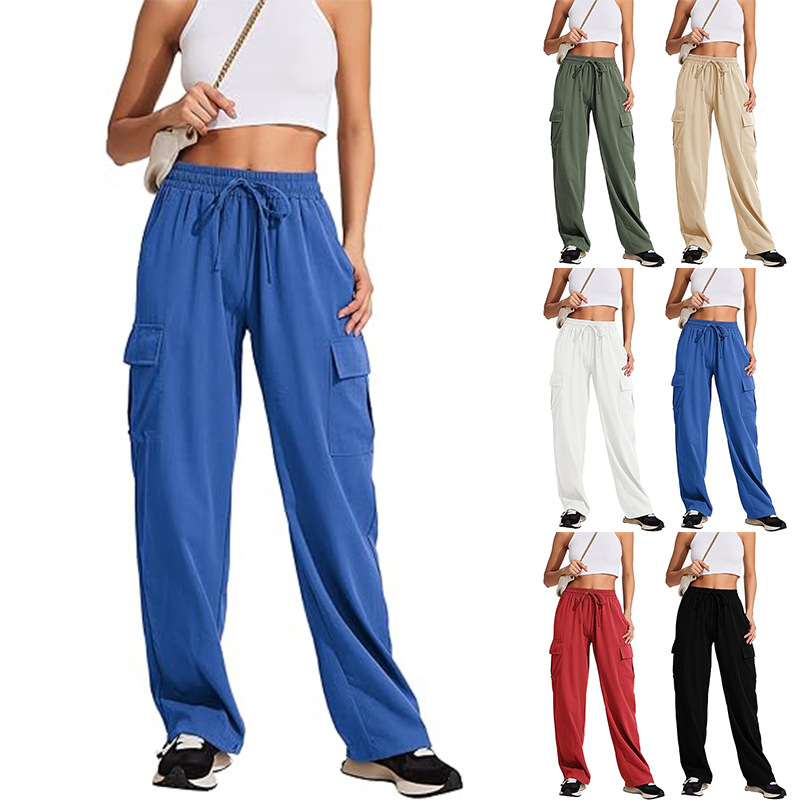 Women's High-Waist Wide-Leg Cargo Pants with Pockets