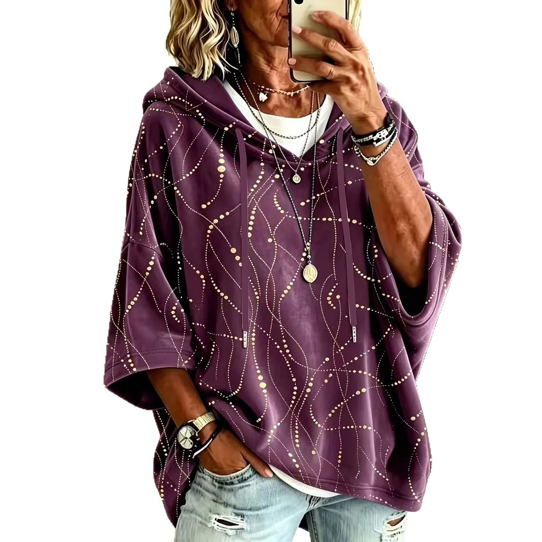 Women's Polka Dot Line Print Casual Hoodie