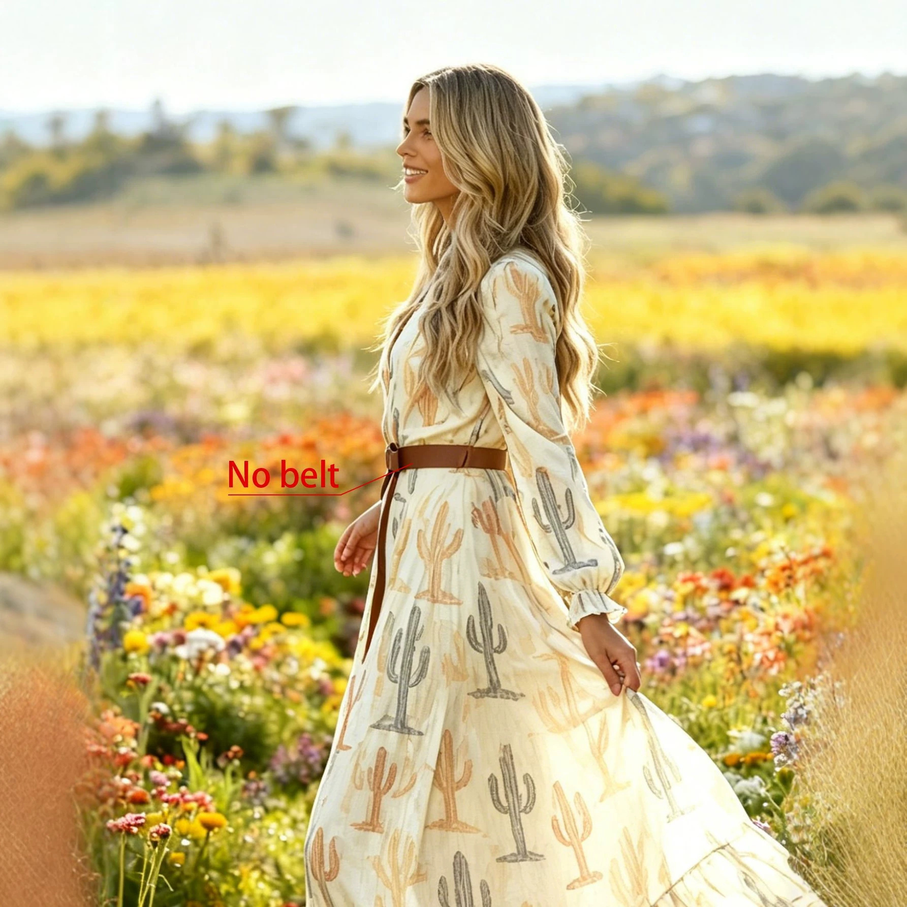 Floral Print V-Neck Long Sleeve Maxi Dress