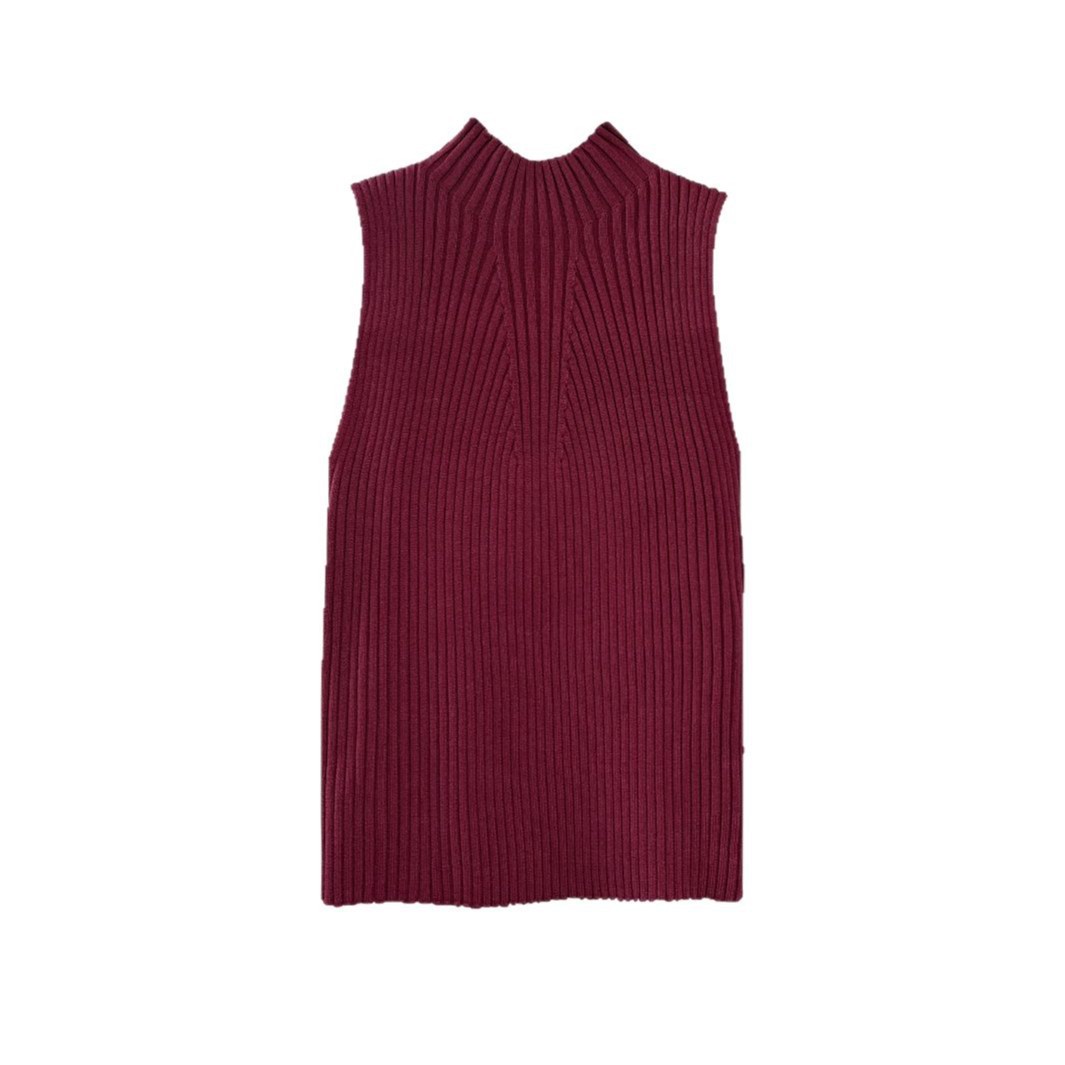 Sleeveless Mock Neck Ribbed Knit Top Slim Fit