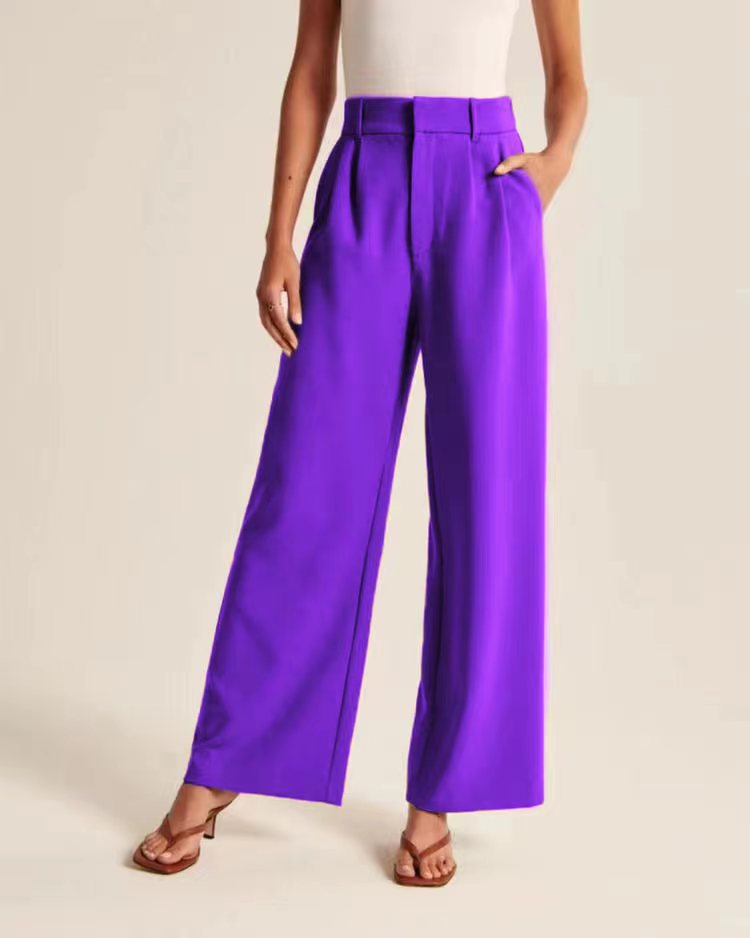 Women's High-Waist Wide-Leg Straight Dress Pants Business Work Trousers