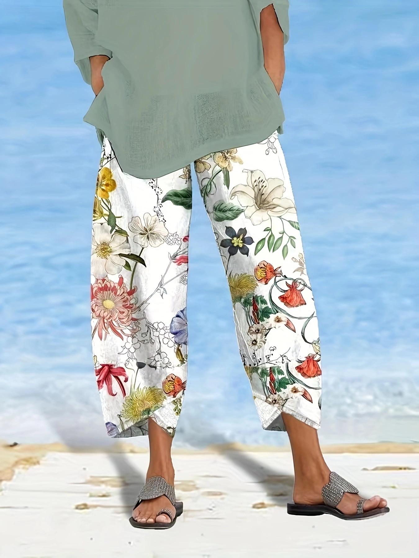 Women's Printed Loose Casual Capri Pants Beachwear
