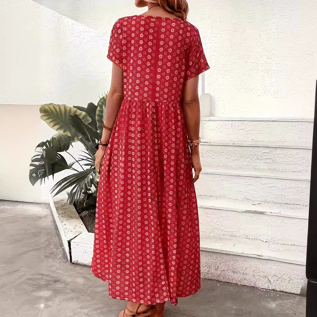 Women's Summer Short Sleeve Casual Long Dress
