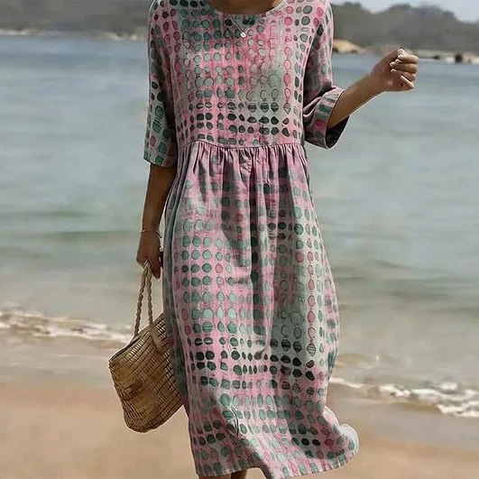 Women's Polka Dot Floral Print Pleated Midi Dress