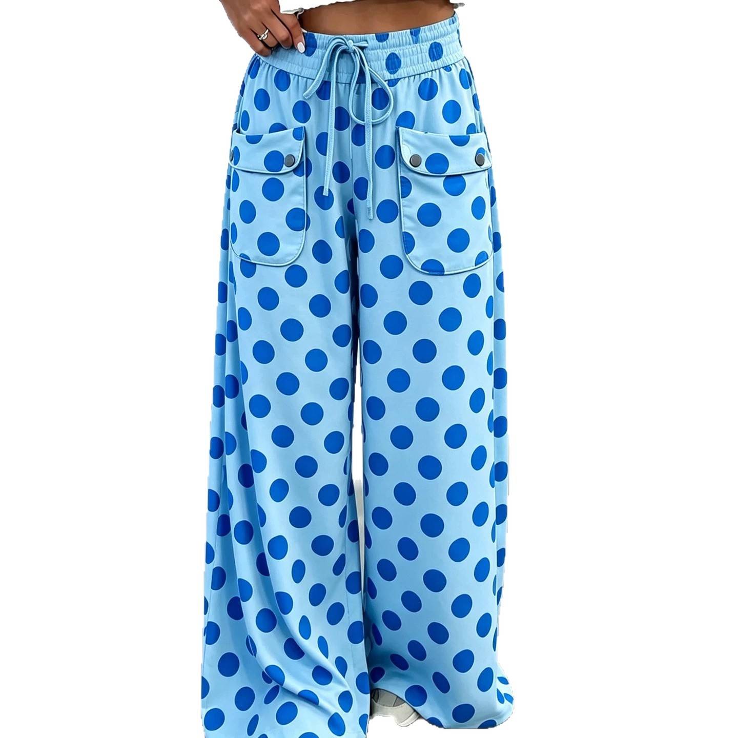 Polka Dot Print Wide-Leg Casual Pants for Women