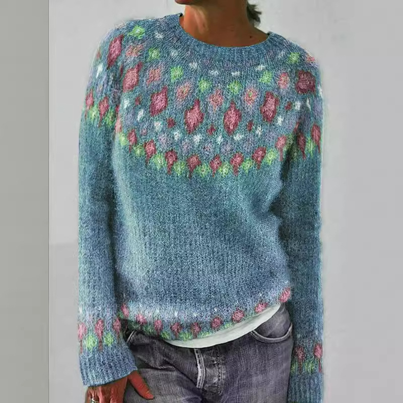 3D Print Women's Crewneck Soft Knit Sweater Casual Cardigan Diamond Pattern