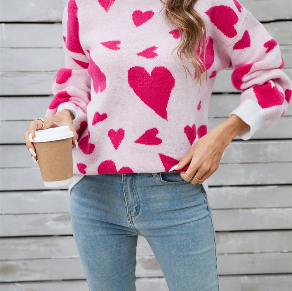 Heart Graphic Crewneck Pullover Sweater