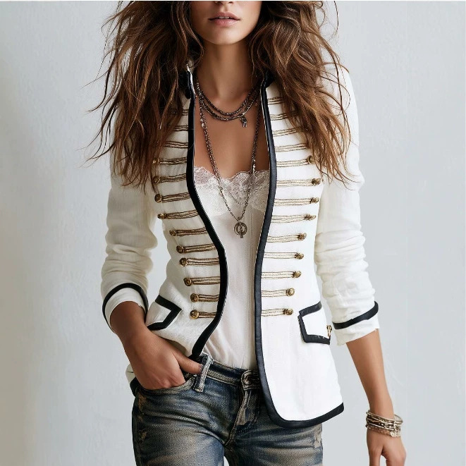 Navy-Style Solid Color Casual Jacket