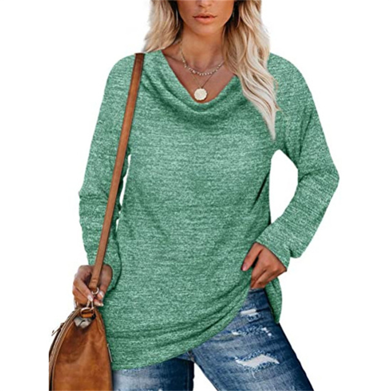 Women's Casual Long Sleeve Cowl Neck Midi Tunic Top Plus Size Patchwork Knit