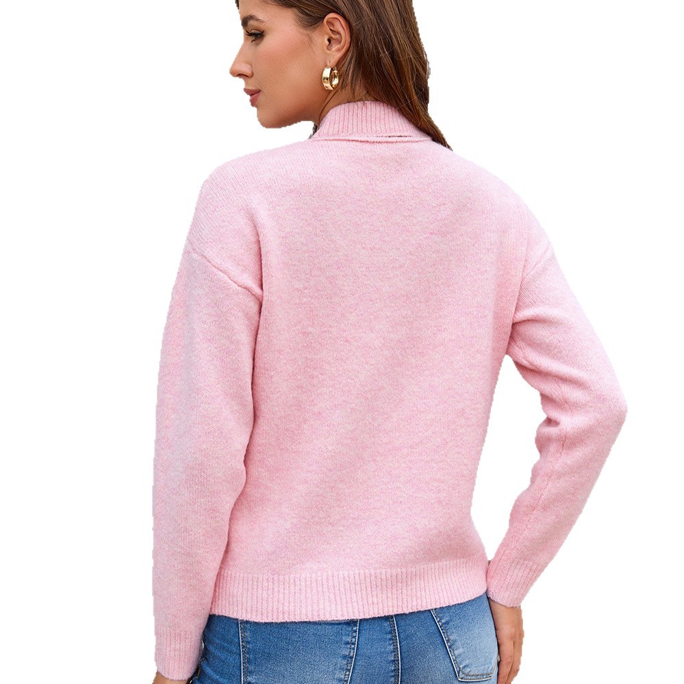 Women's French Style One-Shoulder Halter Knit Top Long Sleeve Solid Color