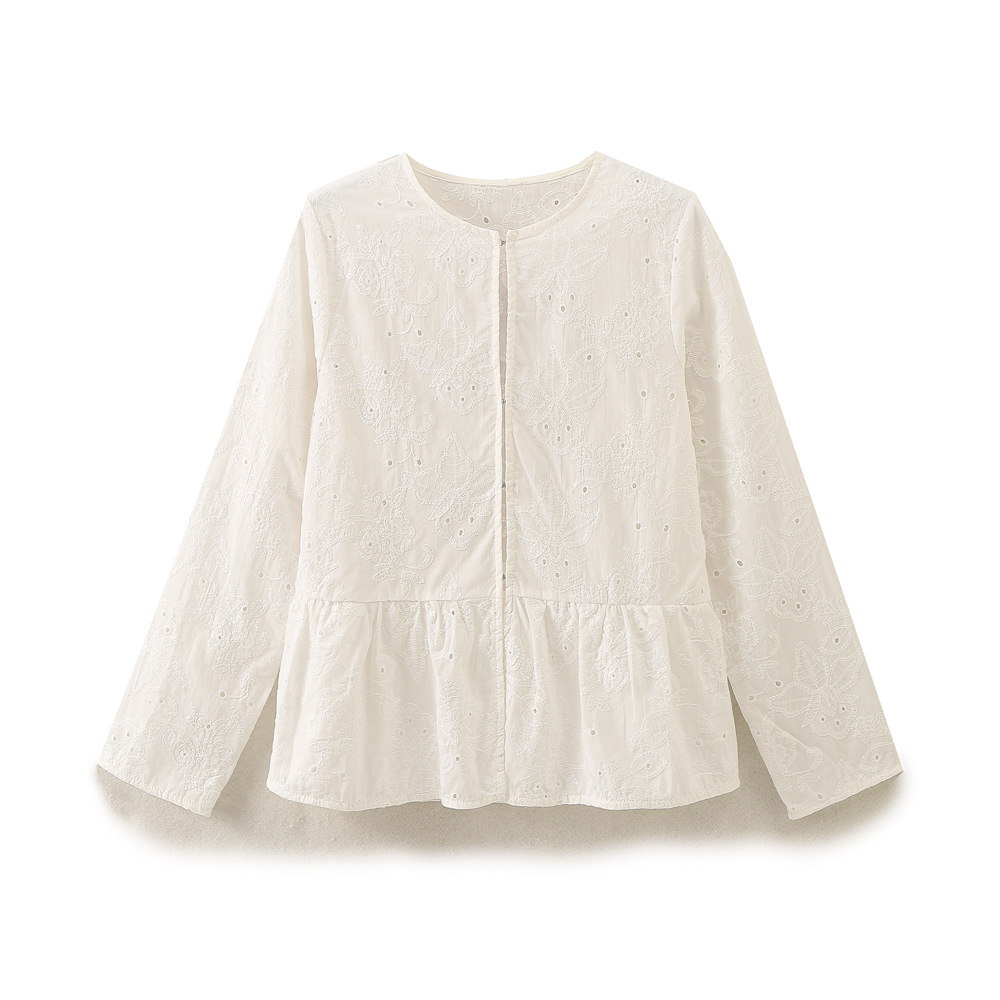 White Embroidered Cutout Shirt and Shorts Set