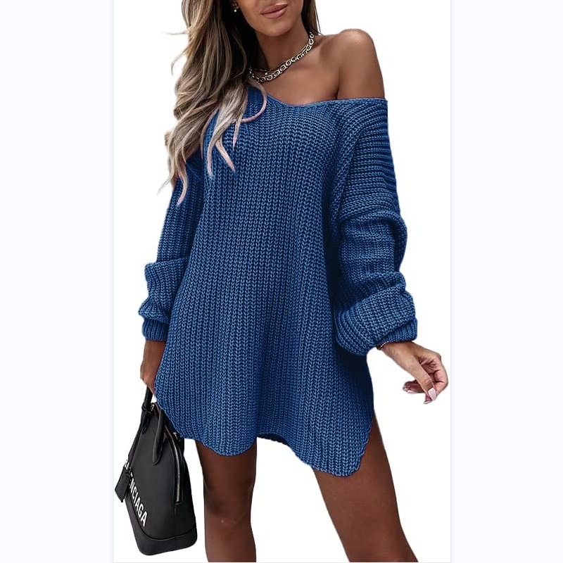 Women's Solid Loose V-Neck Pullover Knit Sweater