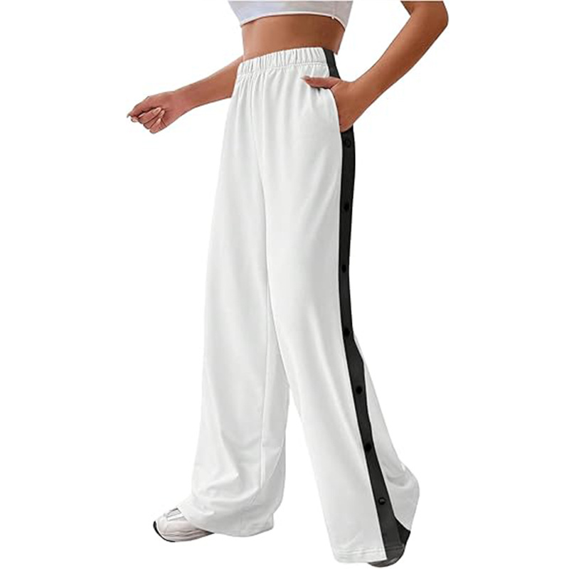 Women's Color-Block Wide-Leg Sweatpants with Button Detail