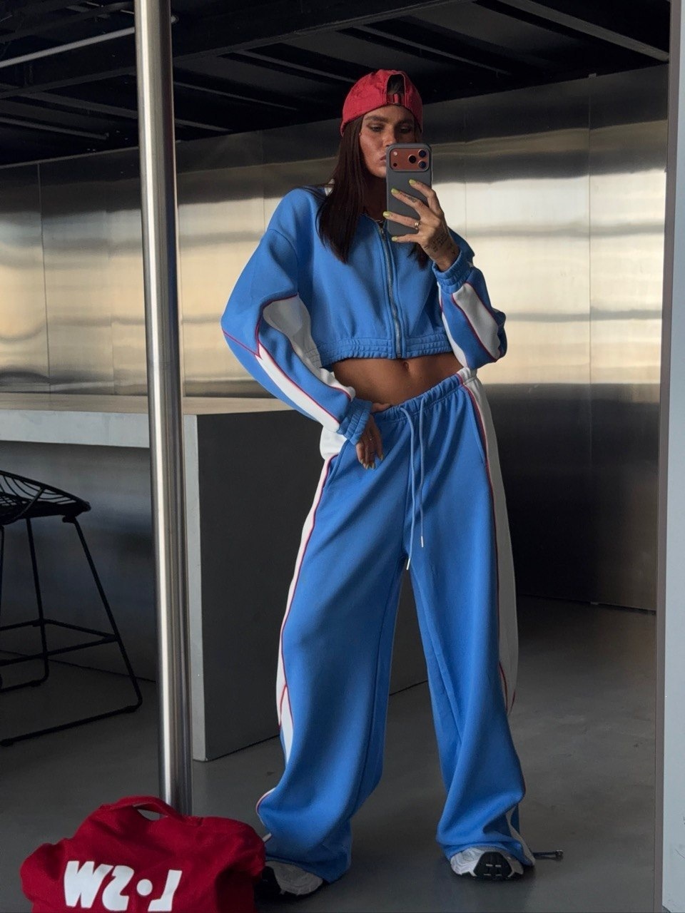Women's Color-Block Zip-Up Short Jacket & Wide-Leg Pants Set