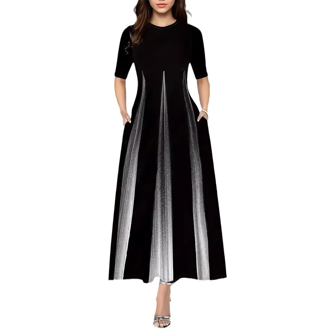 Women's Gradient Print A-Line Midi Dress Round Neck Short Sleeve