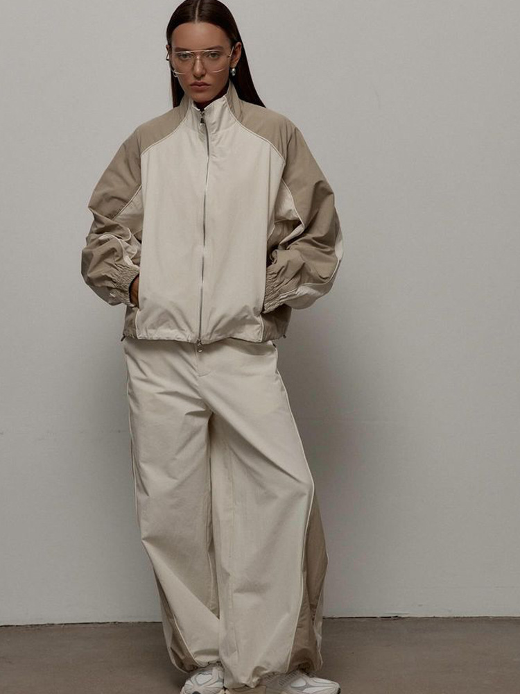 Women's Color-Block Drawstring Track Jacket and Pants Set