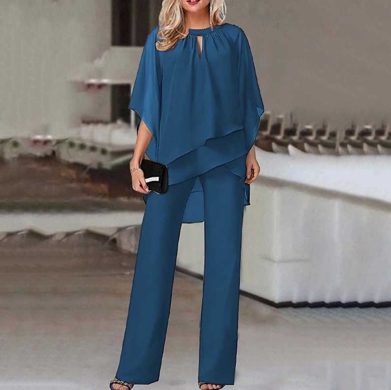 Women's Solid Color Loose Casual Asymmetrical Two-Piece Set