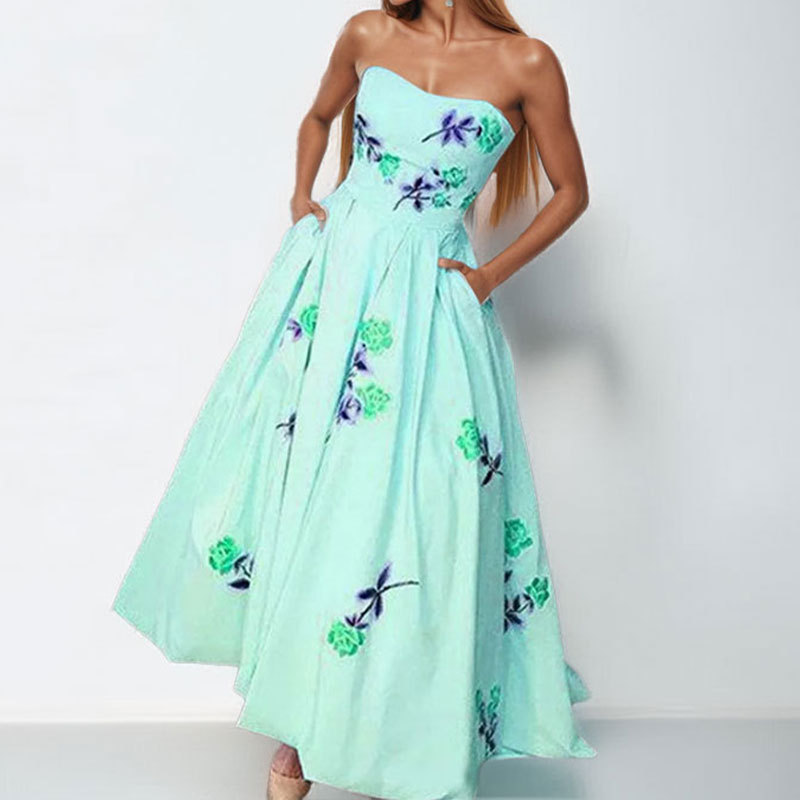 Women's Printed Spliced Slim Fit Sleeveless Midi Dress