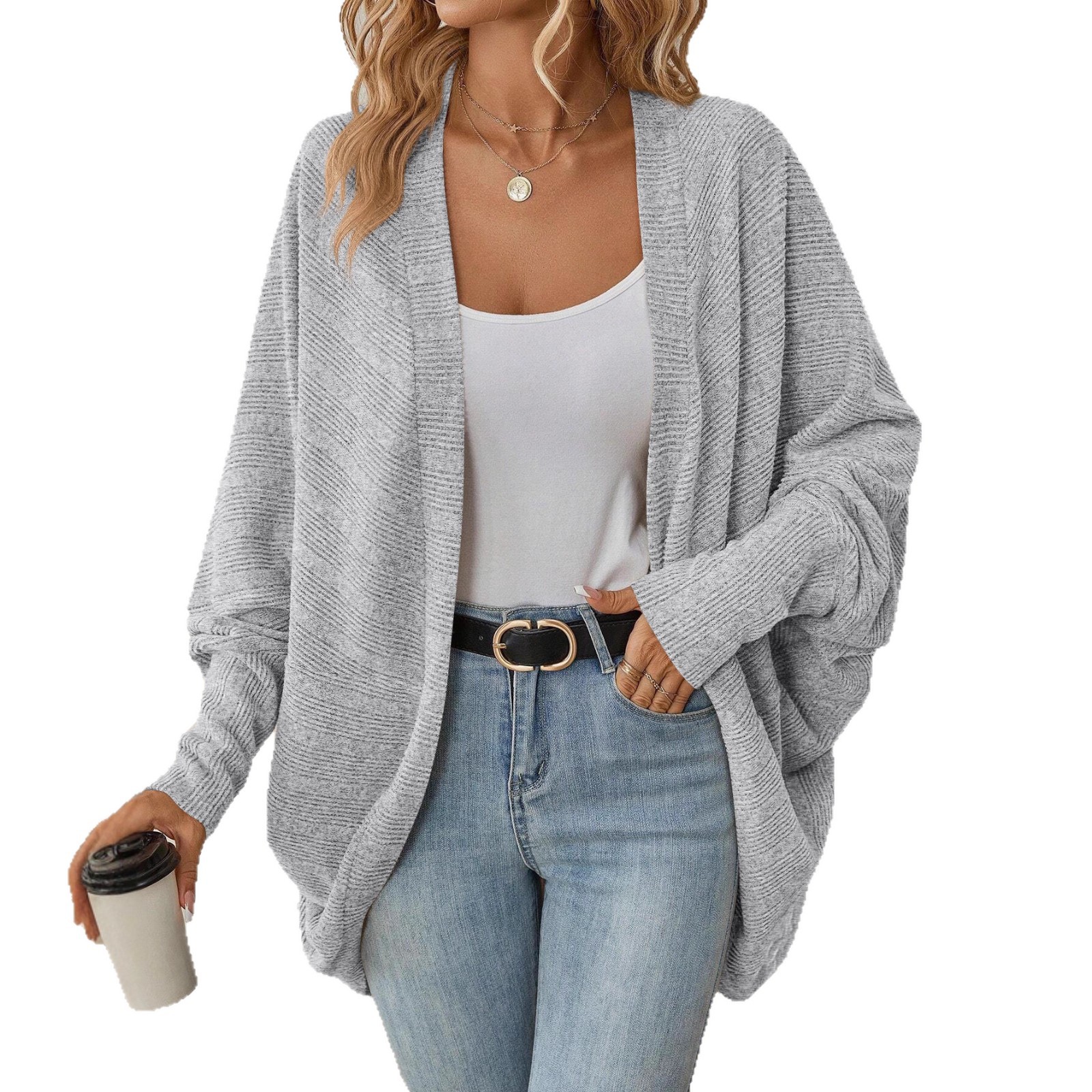 Women's Solid Color Midi Knit Cardigan V-Neck Long Sleeve