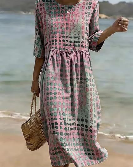 Women's Polka Dot Floral Print Pleated Midi Dress