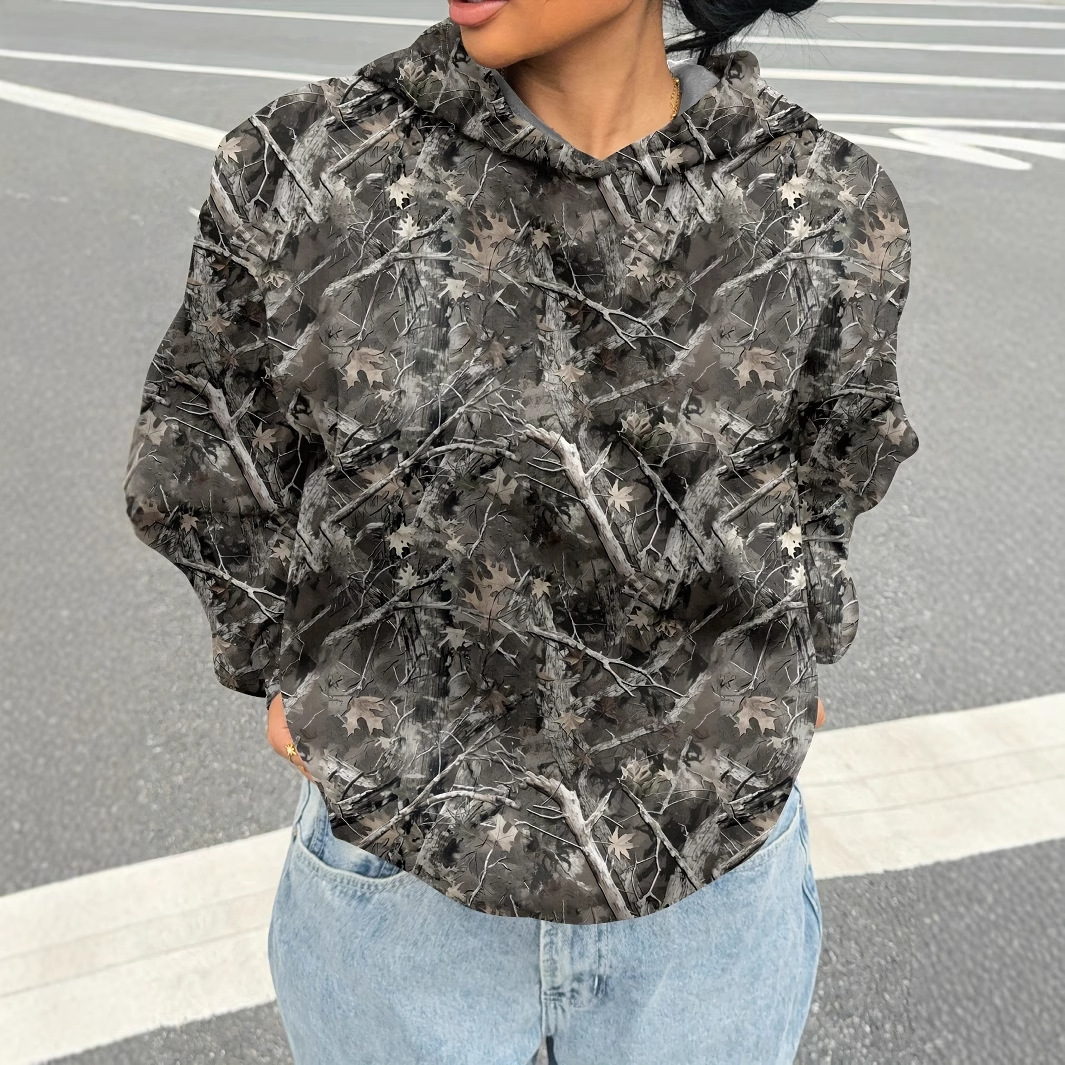 Floral Print Hooded Sweatshirt Casual Loose Long Sleeve