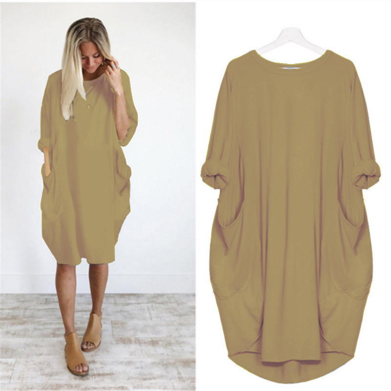 Women's Casual Loose Pocket Long Sleeve Plus Size Dress