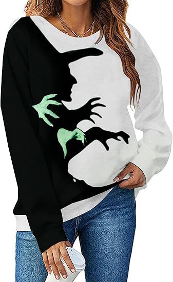 Women's Halloween Evil Witch Shadow Print Crewneck Sweatshirt