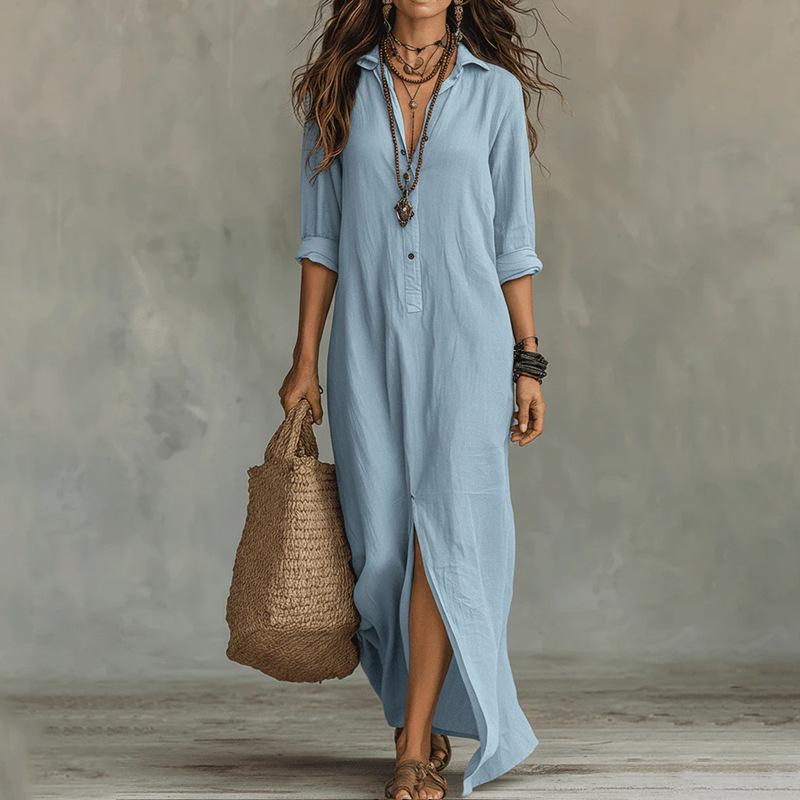Casual Vacation Dress Solid Color French Long Dress