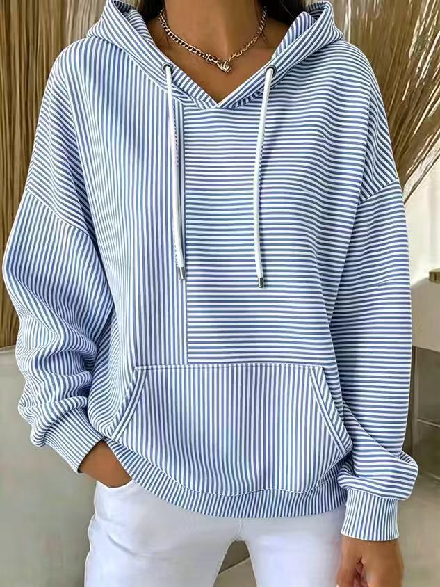 Women's Striped Line Print Casual Hoodie
