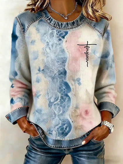 Women's Floral Botanical Print Crewneck Sweatshirt