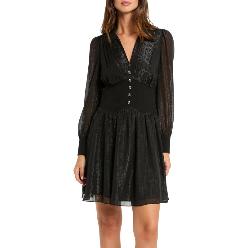 Elegant Collared Long Sleeve Midi Dress