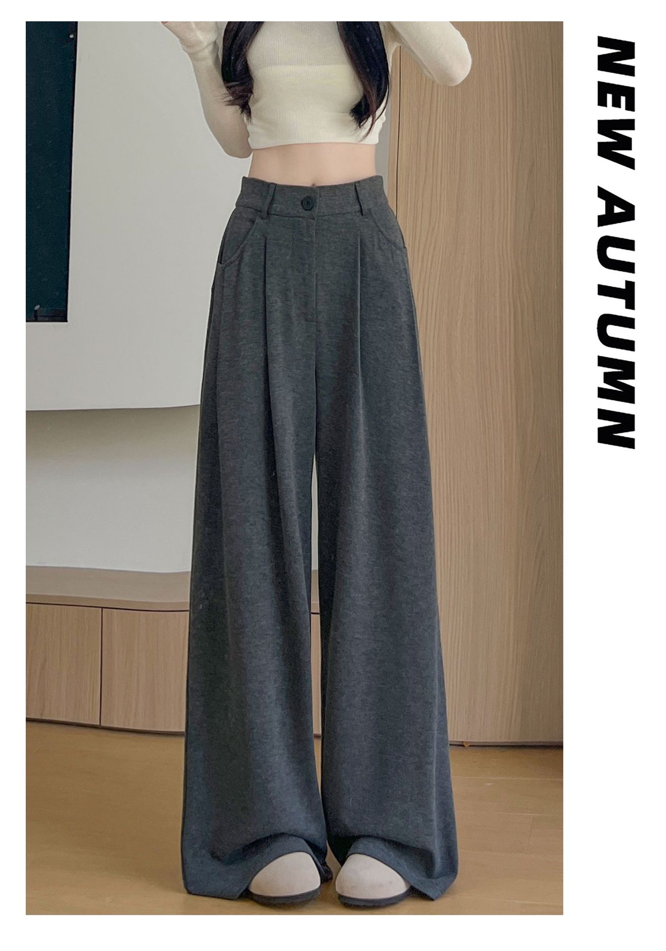 Women's Plus Size High-Waist Wide-Leg Suit Pants Japanese Style Draped Straight Loose Casual