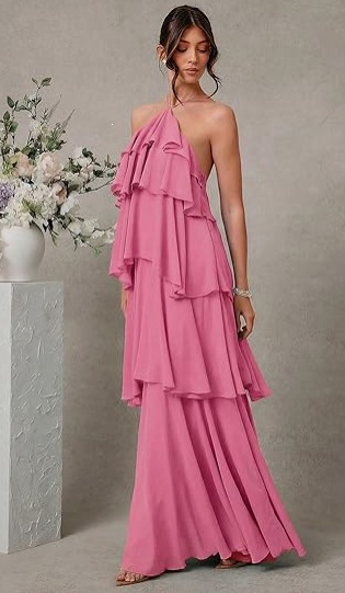 Women's Summer Tiered Cami Dress Sexy Open Back Solid Color Long Dress