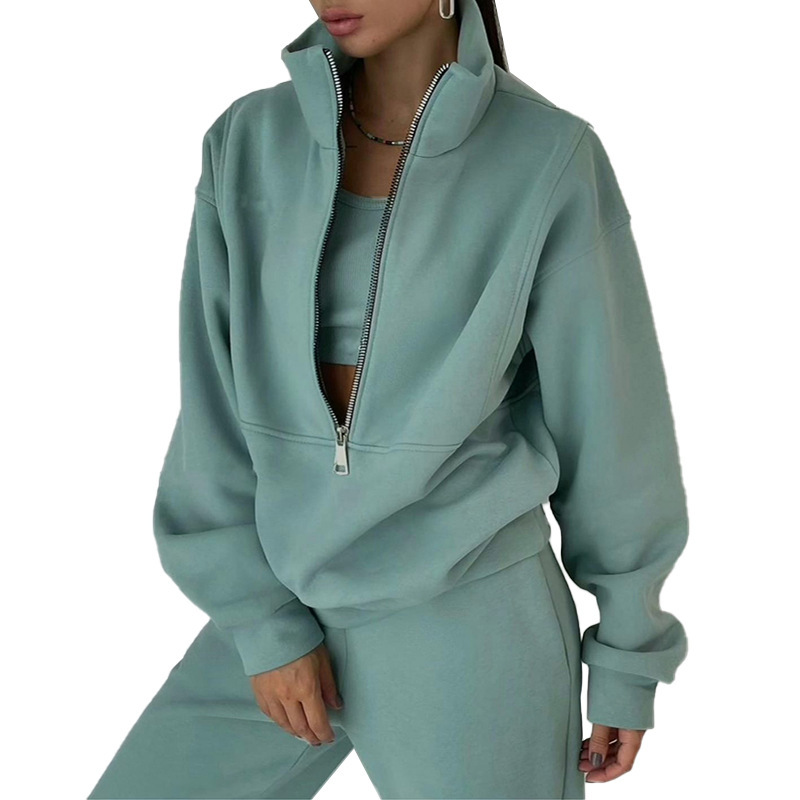 Women's Fleece-Lined Zip-Up Sweatsuit Set Casual Sporty Two-Piece