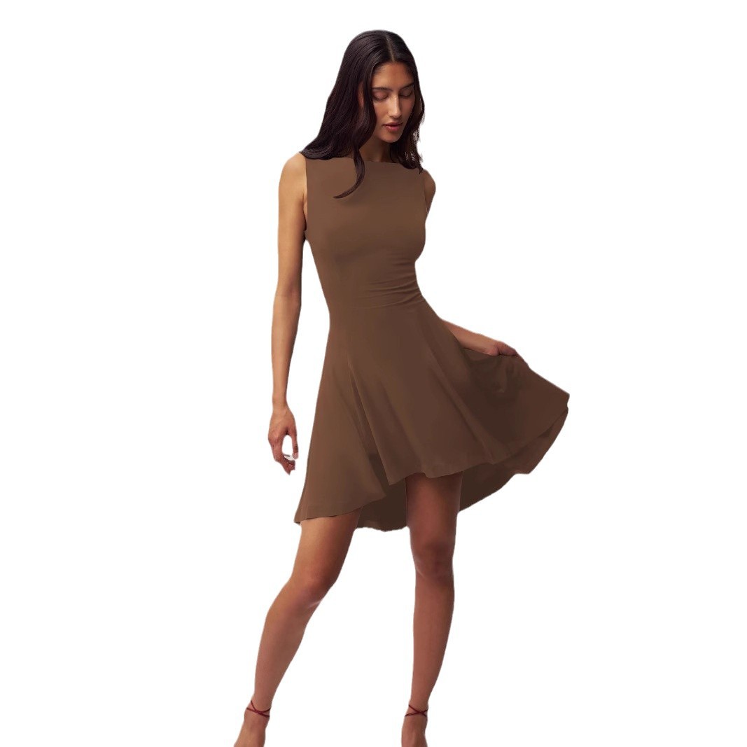 Sleeveless Off-Shoulder Bodycon Dress with Waist-Cinching Ruffled Hem