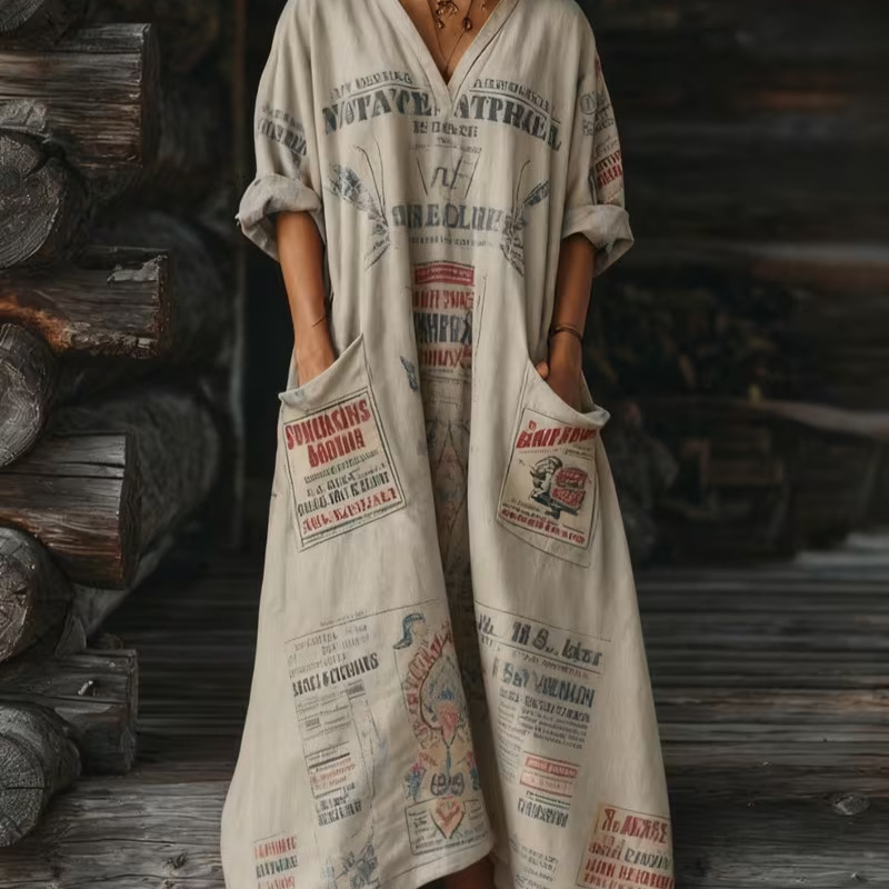 Women's Letter Print Casual A-Line Midi Dress