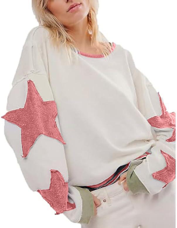 Women's Crewneck Pullover Sweatshirt Loose Fit Long Sleeve Colorblock