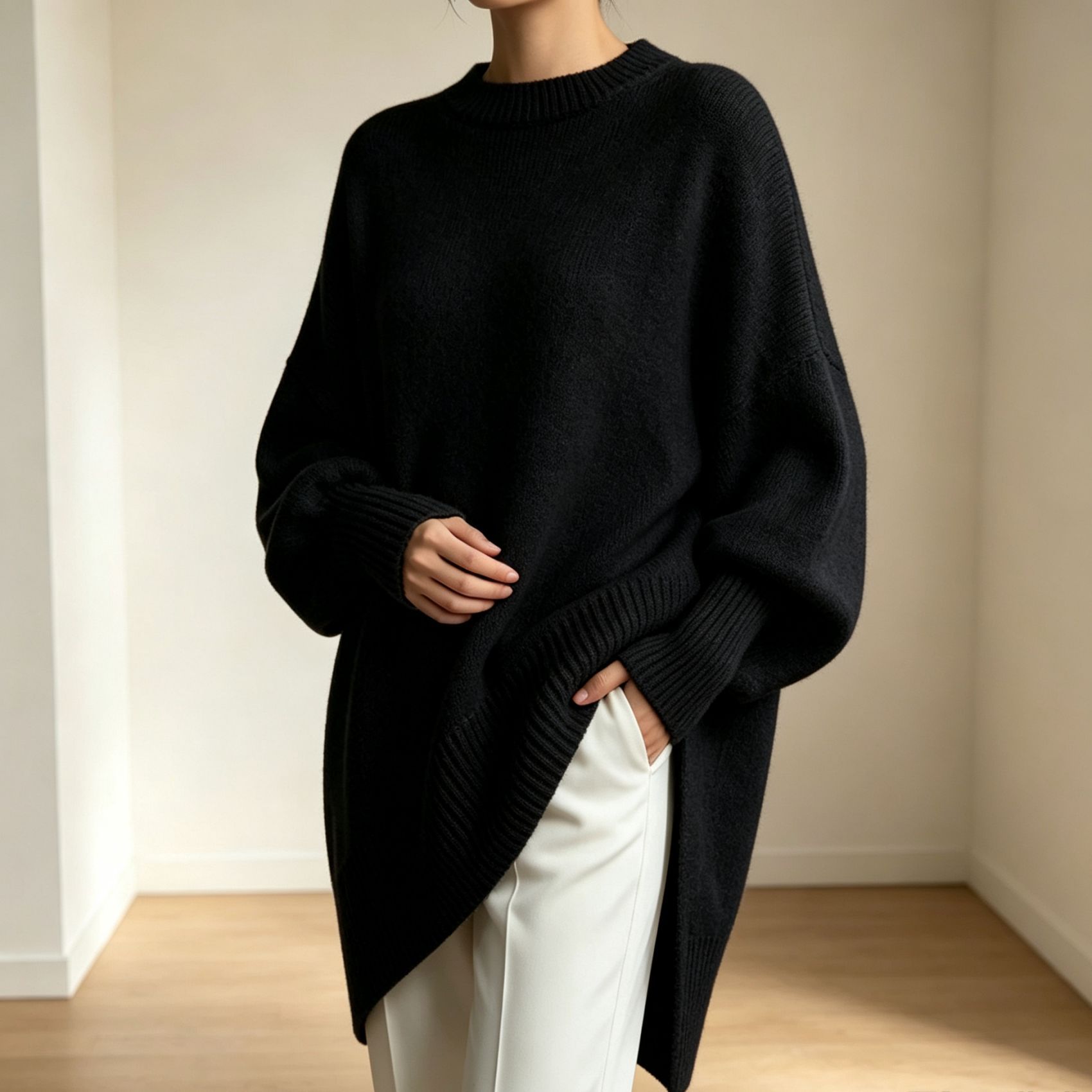 Women's Crewneck Pullover Knit Sweater Loose Relaxed Solid Color