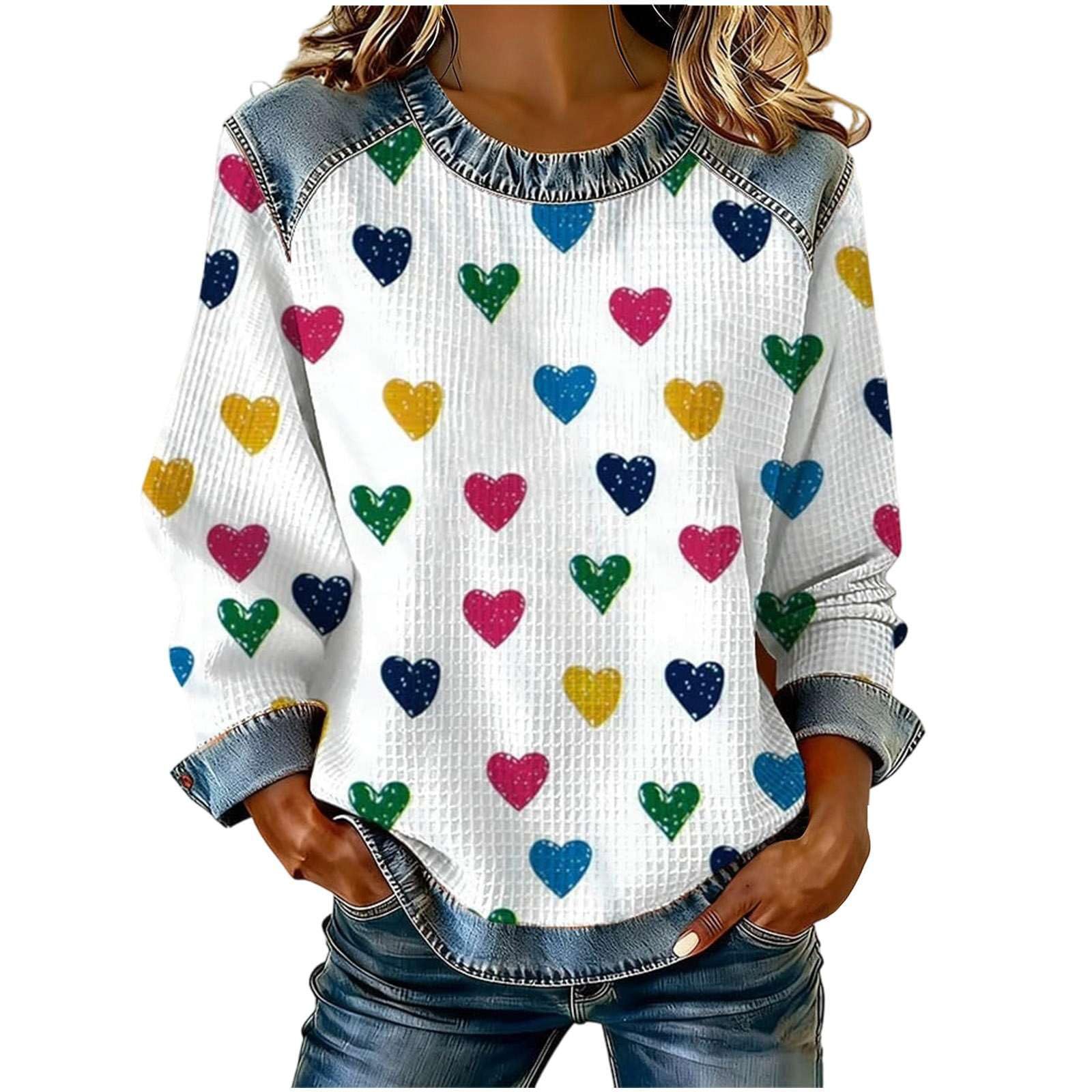Women's Heart Print Crewneck Sweatshirt