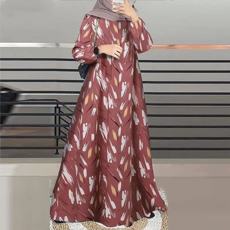 Women's Floral Print Long Sleeve Loose A-Line Maxi Dress